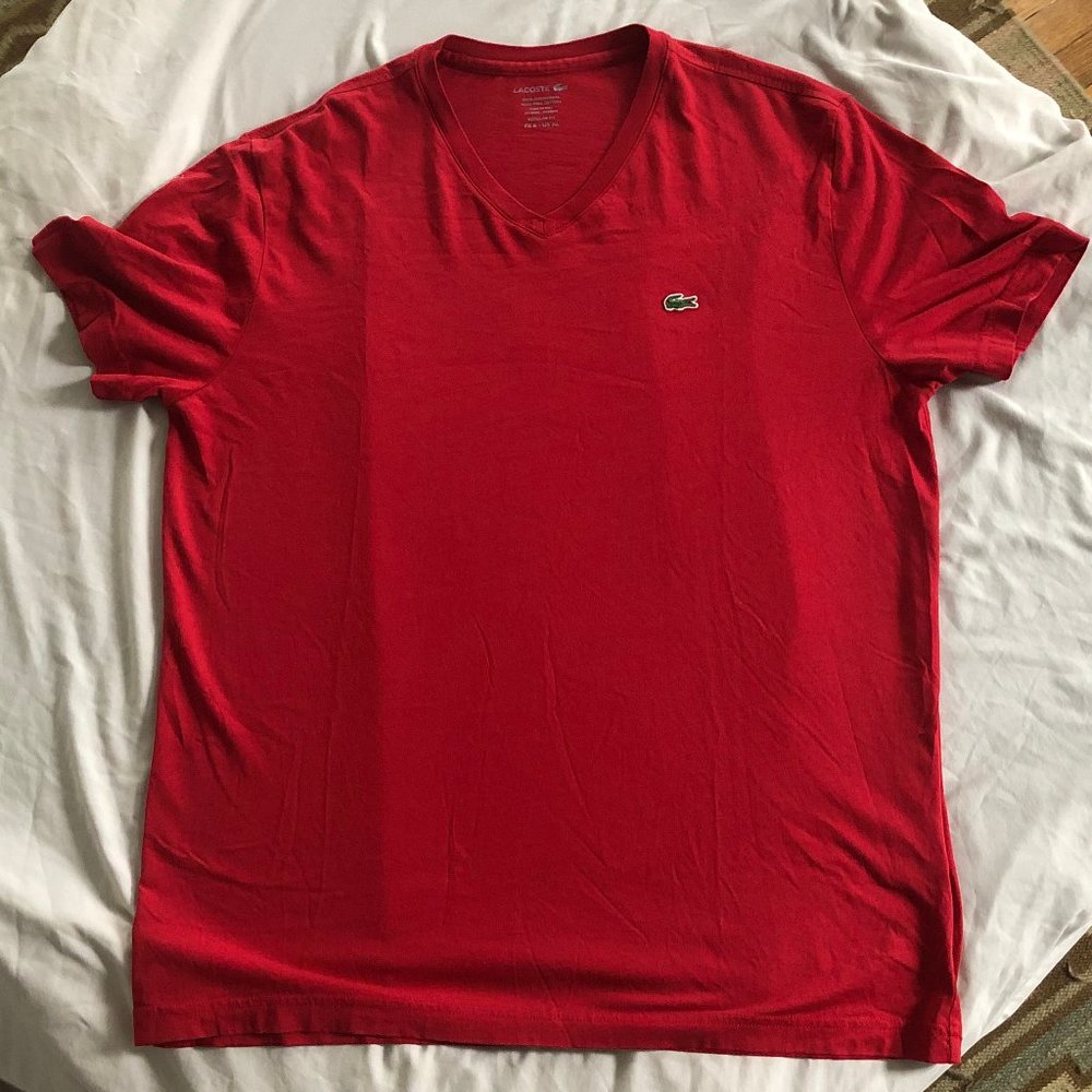Lacoste Men's V-Neck T Shirt XL Pima Cotton Red